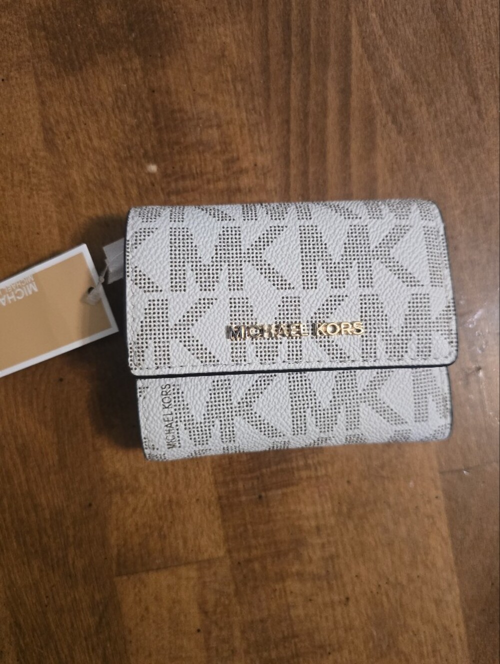 Michael Kors Monogram Trifold Wallet in Pebble White